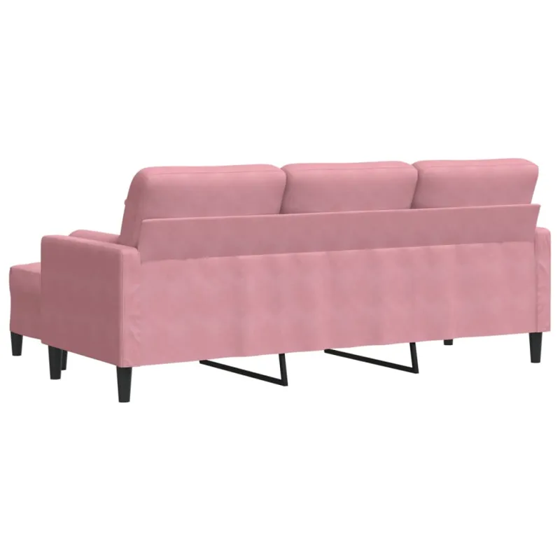 Trivietė sofa su pakoja, rožinės spalvos, 180cm, aksomas