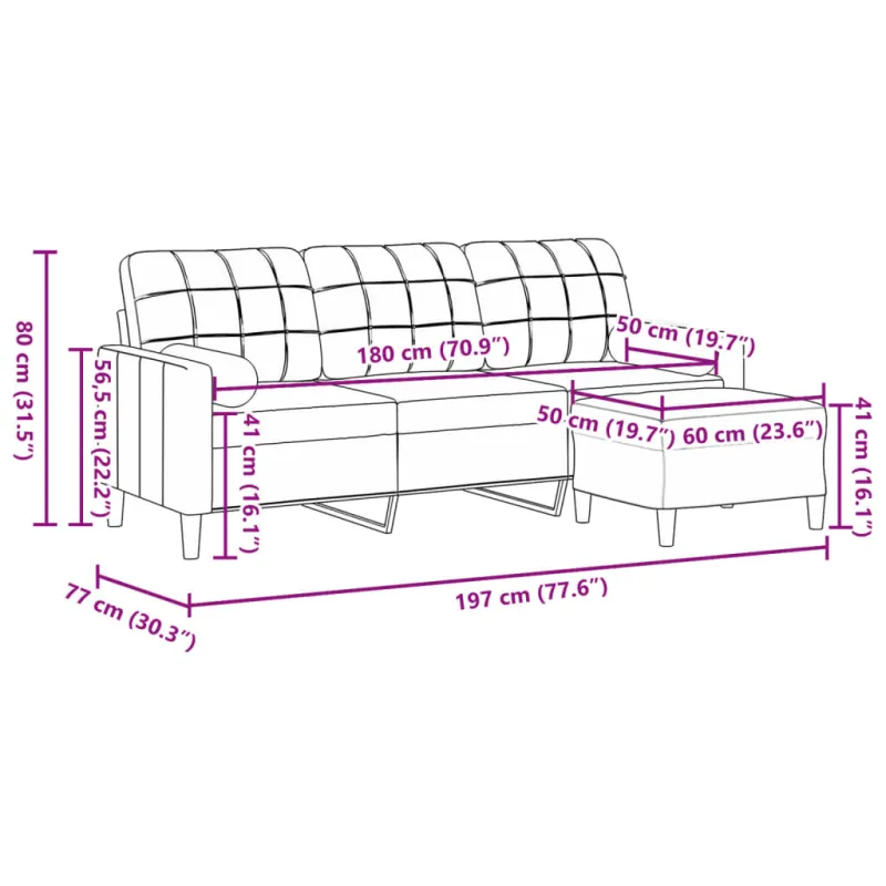 Trivietė sofa su pakoja, rožinės spalvos, 180cm, aksomas