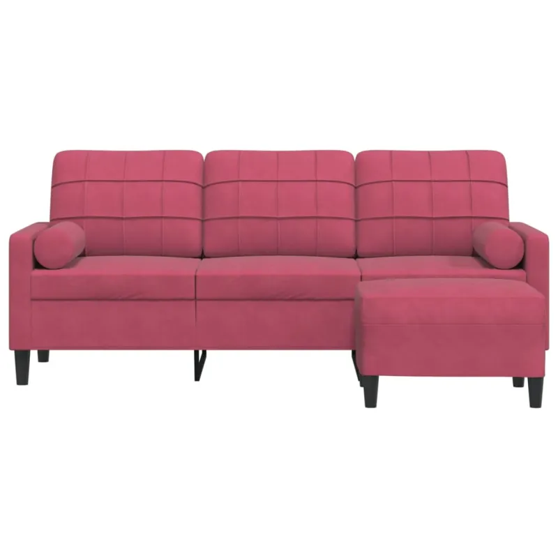 Trivietė sofa su pakoja, raudonojo vyno spalvos, 180cm, aksomas