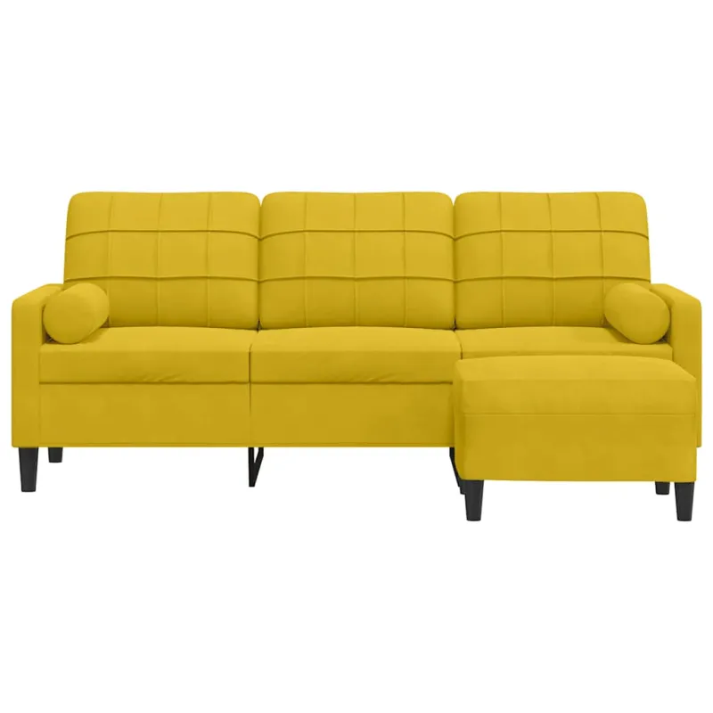 Trivietė sofa su pakoja, geltonos spalvos, 180cm, aksomas