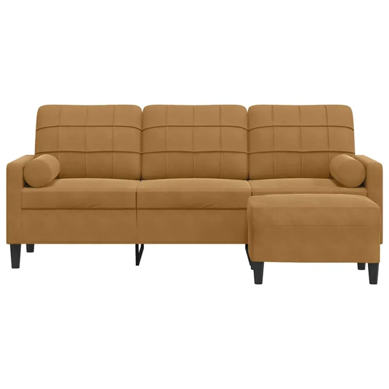 Trivietė sofa su pakoja, rudos spalvos, 180cm, aksomas