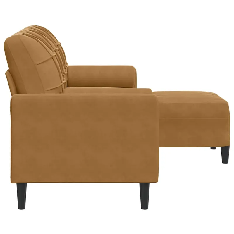 Trivietė sofa su pakoja, rudos spalvos, 180cm, aksomas