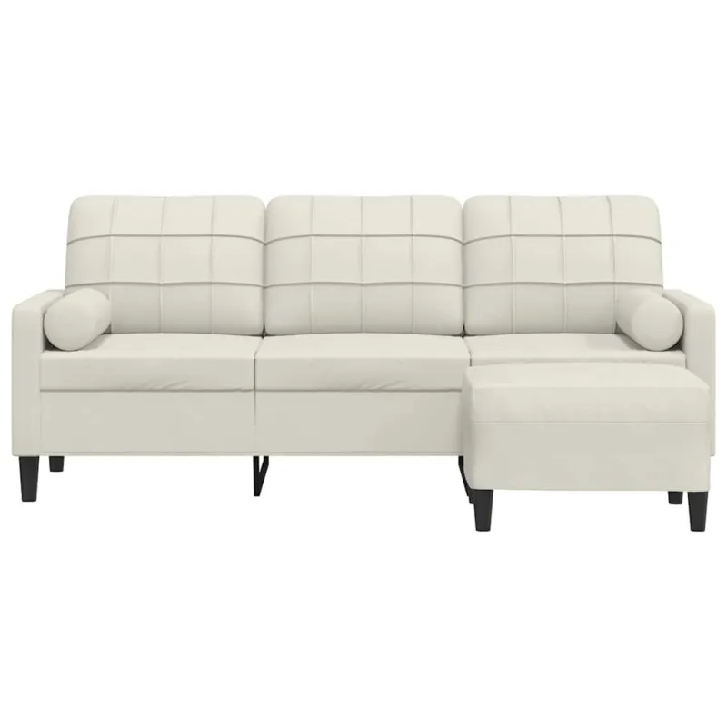 Trivietė sofa su pakoja, kreminės spalvos, 180cm, aksomas