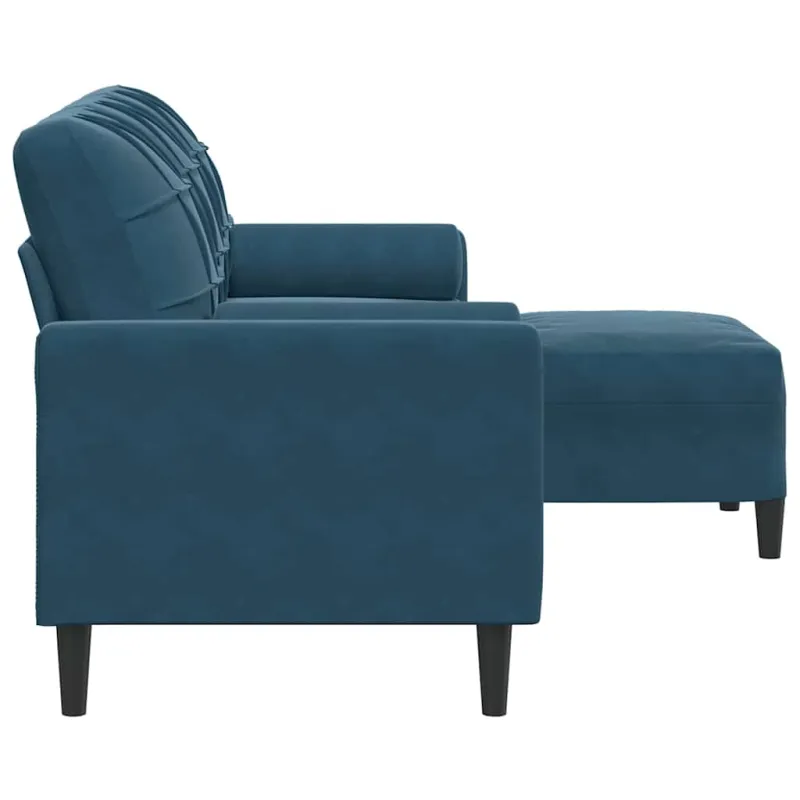 Trivietė sofa su pakoja, mėlynos spalvos, 180cm, aksomas