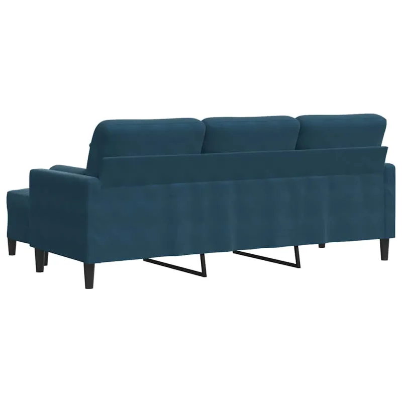 Trivietė sofa su pakoja, mėlynos spalvos, 180cm, aksomas