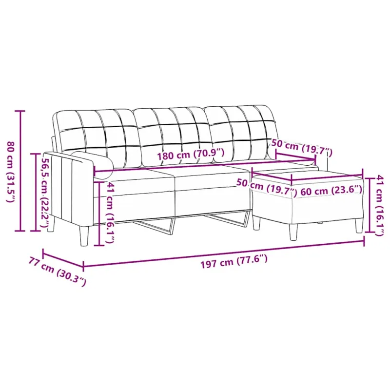 Trivietė sofa su pakoja, mėlynos spalvos, 180cm, aksomas