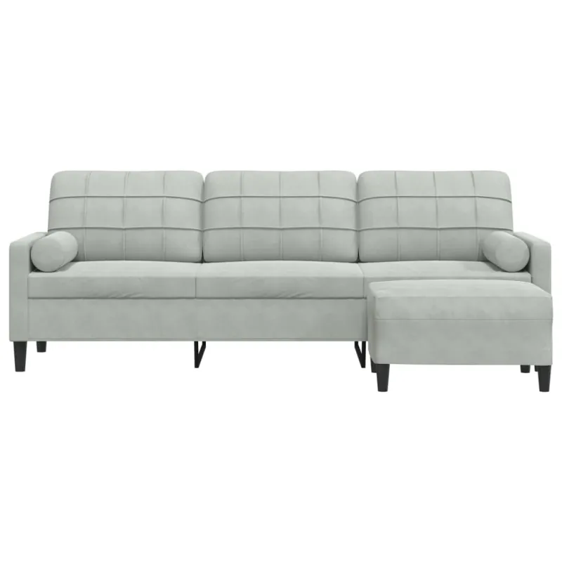Trivietė sofa su pakoja, šviesiai pilka, 210cm, aksomas