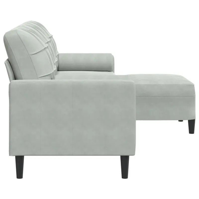 Trivietė sofa su pakoja, šviesiai pilka, 210cm, aksomas