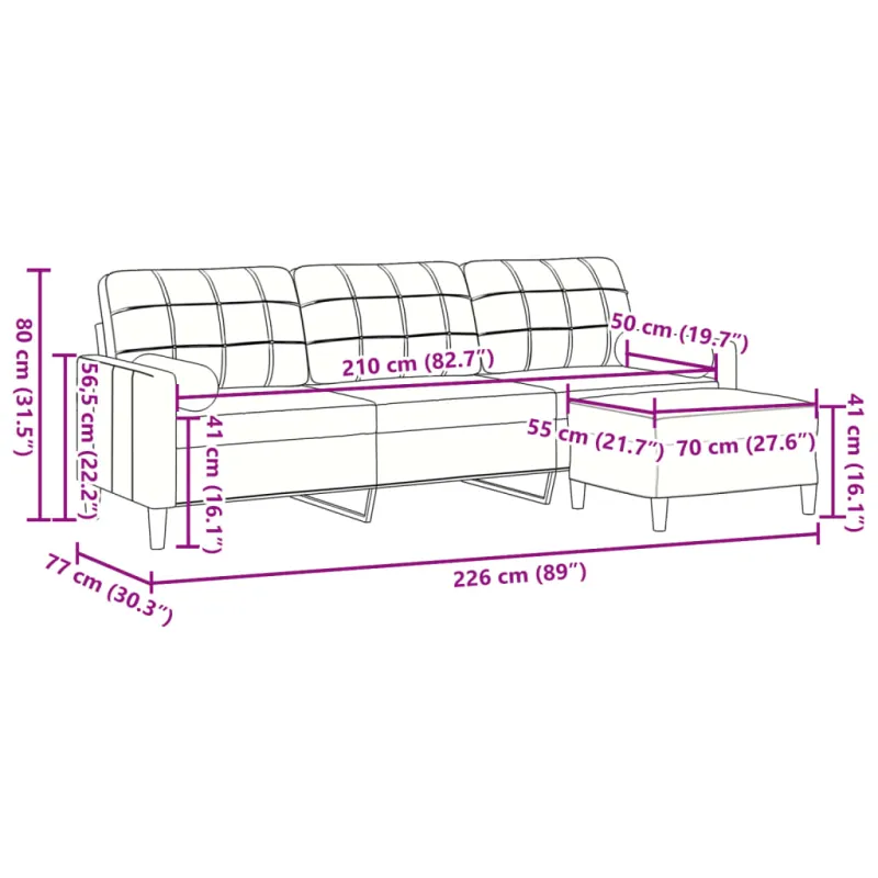 Trivietė sofa su pakoja, šviesiai pilka, 210cm, aksomas