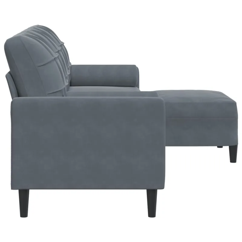 Trivietė sofa su pakoja, tamsiai pilkos spalvos, 210cm, aksomas