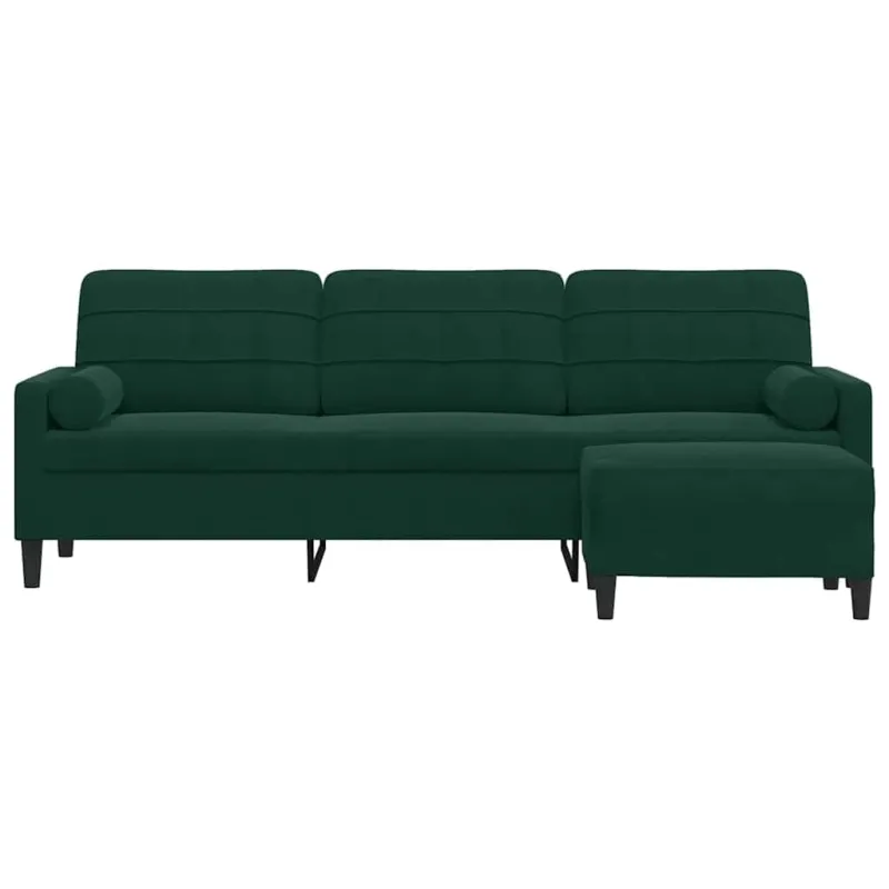 Trivietė sofa su pakoja, tamsiai žalios spalvos, 210cm, aksomas