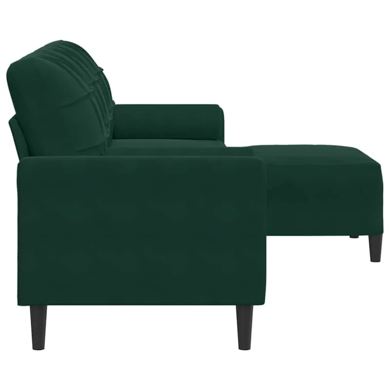 Trivietė sofa su pakoja, tamsiai žalios spalvos, 210cm, aksomas