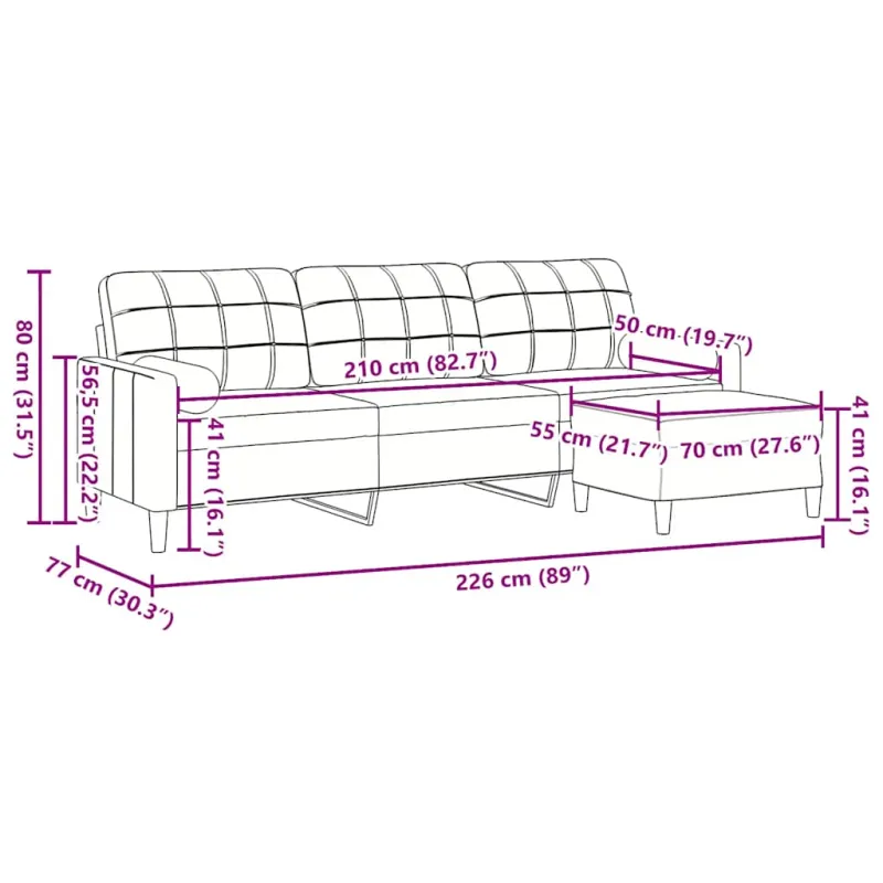 Trivietė sofa su pakoja, tamsiai žalios spalvos, 210cm, aksomas