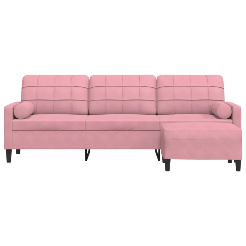 Trivietė sofa su pakoja, rožinės spalvos, 210cm, aksomas