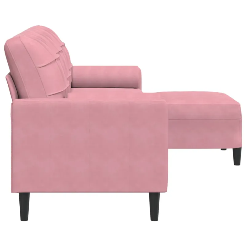 Trivietė sofa su pakoja, rožinės spalvos, 210cm, aksomas