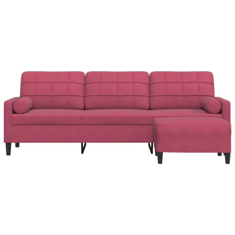 Trivietė sofa su pakoja, raudonojo vyno spalvos, 210cm, aksomas