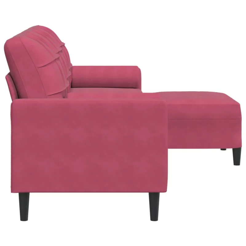 Trivietė sofa su pakoja, raudonojo vyno spalvos, 210cm, aksomas