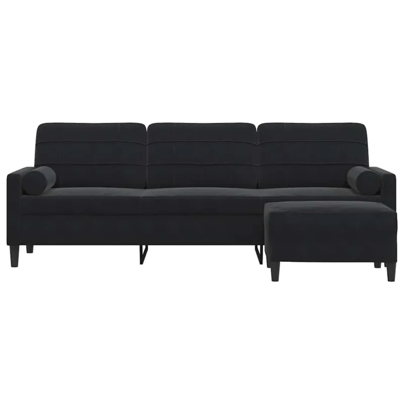 Trivietė sofa su pakoja, juodos spalvos, 210cm, aksomas