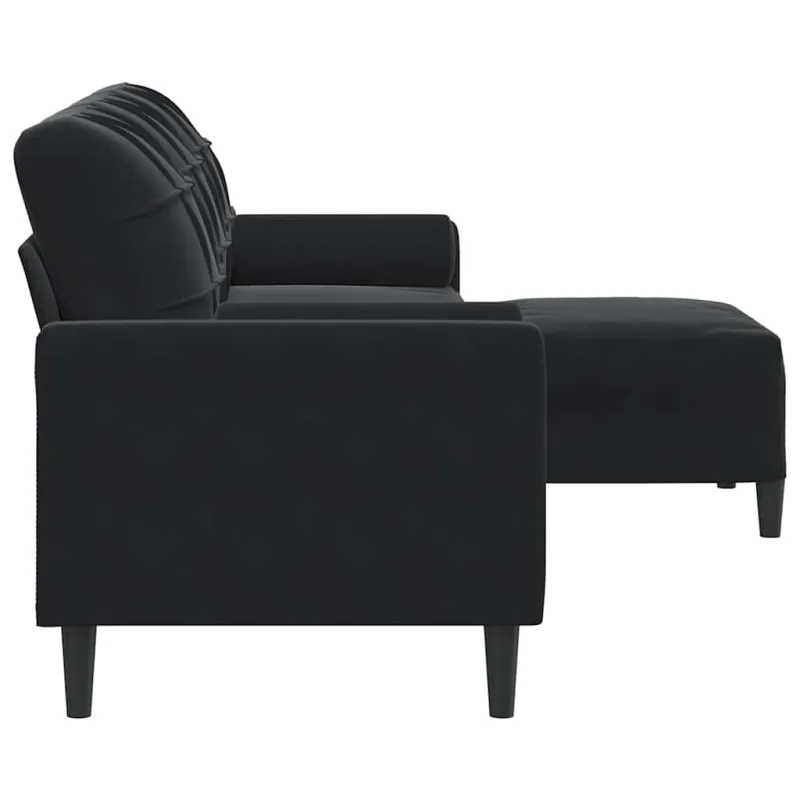 Trivietė sofa su pakoja, juodos spalvos, 210cm, aksomas