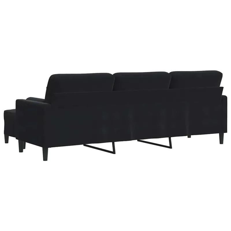 Trivietė sofa su pakoja, juodos spalvos, 210cm, aksomas