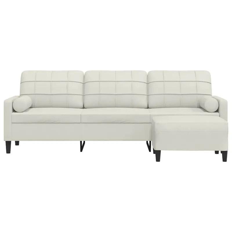 Trivietė sofa su pakoja, kreminės spalvos, 210cm, aksomas