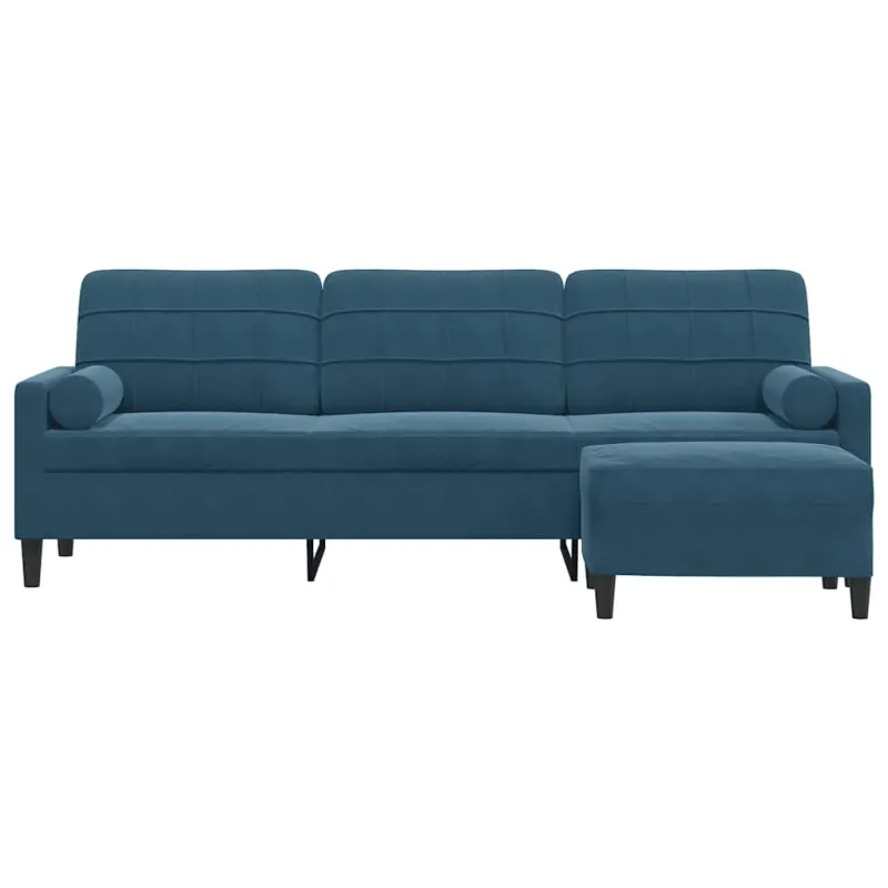 Trivietė sofa su pakoja, mėlynos spalvos, 210cm, aksomas