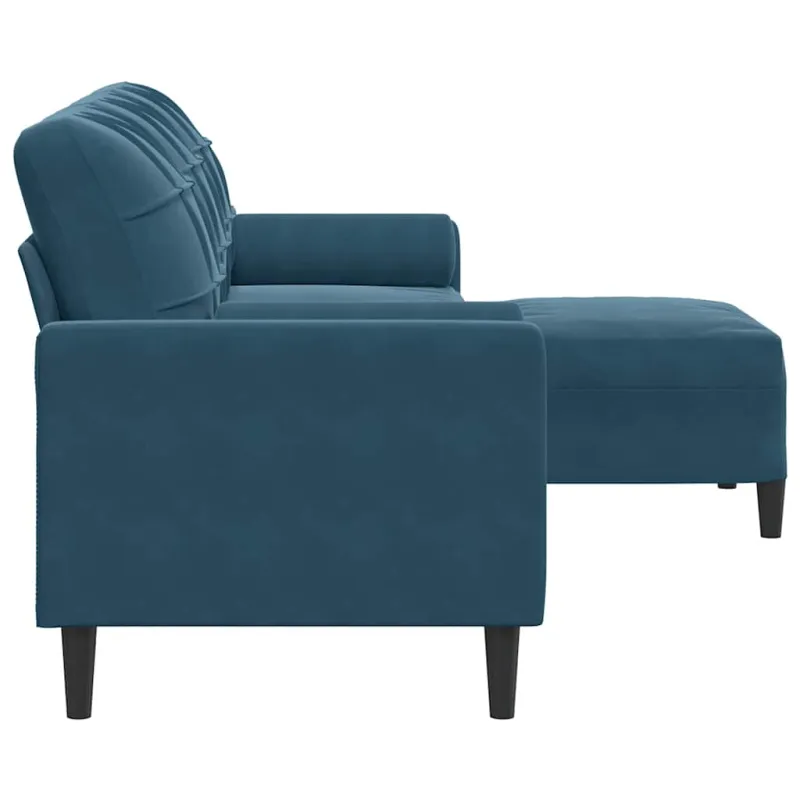 Trivietė sofa su pakoja, mėlynos spalvos, 210cm, aksomas