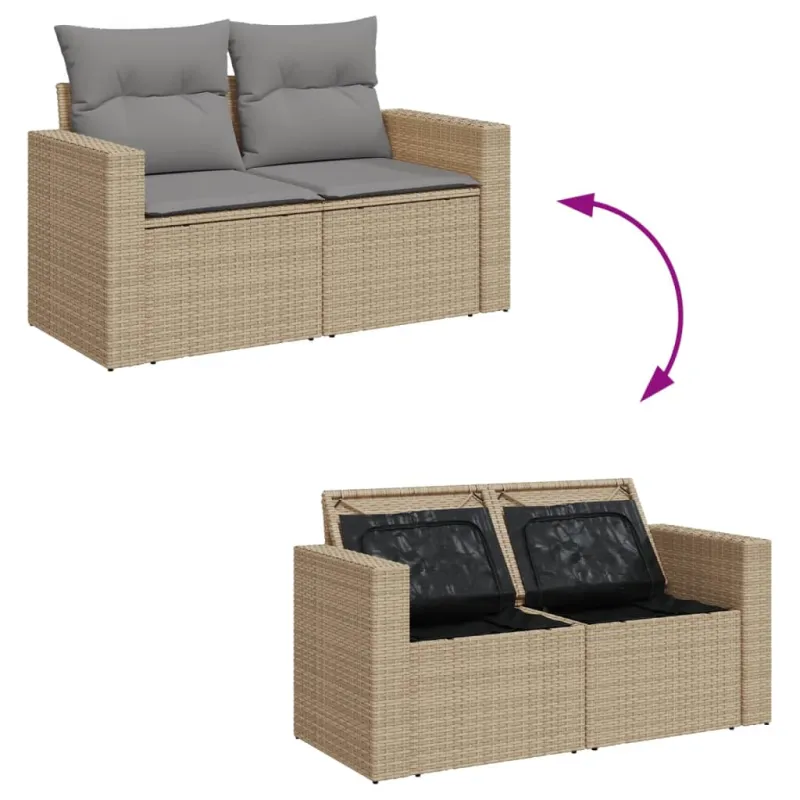 Sofakokonaisuus tyynyine, 11 osaa, hiekka, polyrattana