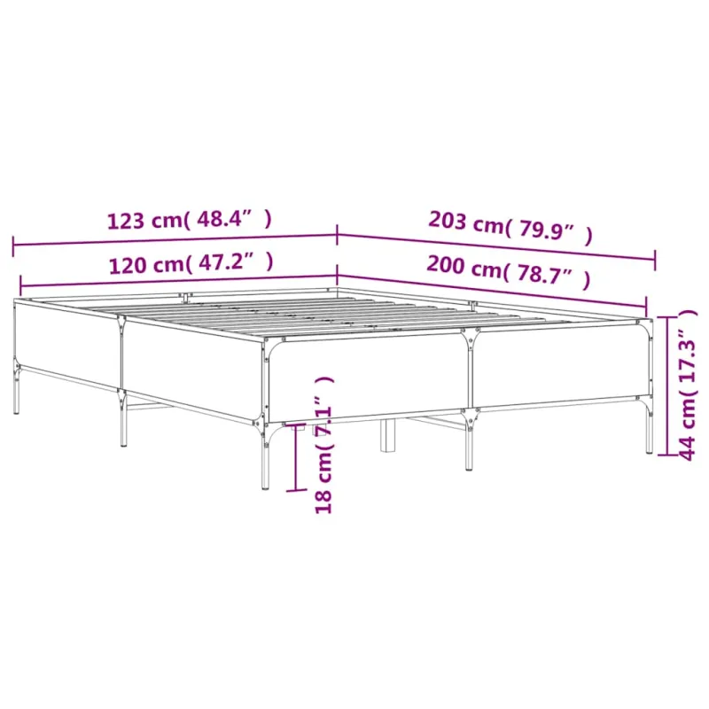 Lovos rėmas, ąžuolo, 120x200cm, apdirbta mediena ir metalas