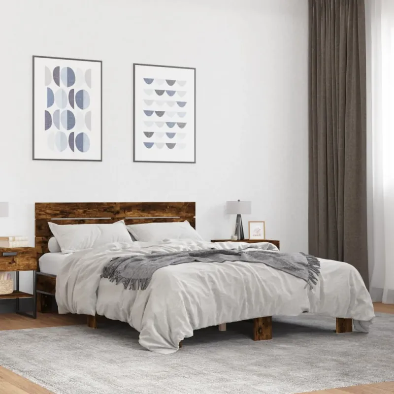 Lovos rėmas, dūminio ąžuolo, 120x200cm, mediena ir metalas
