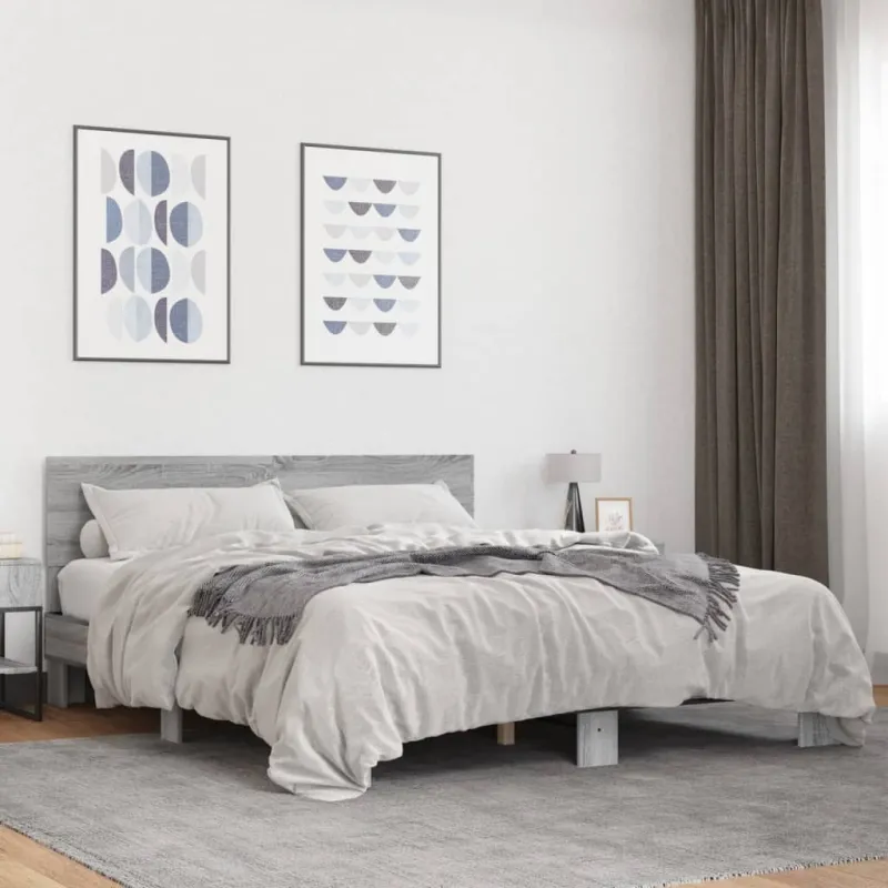 Lovos rėmas, pilkas ąžuolo, 150x200cm, apdirbta mediena/metalas