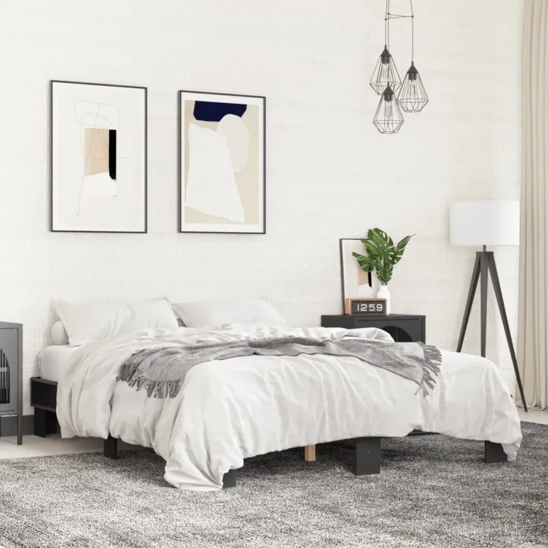 Lovos rėmas, juodas, 150x200cm, apdirbta mediena ir metalas