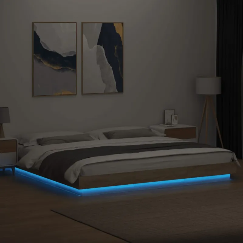 Lovos rėmas su LED, ąžuolo, 180x200cm, apdirbta mediena