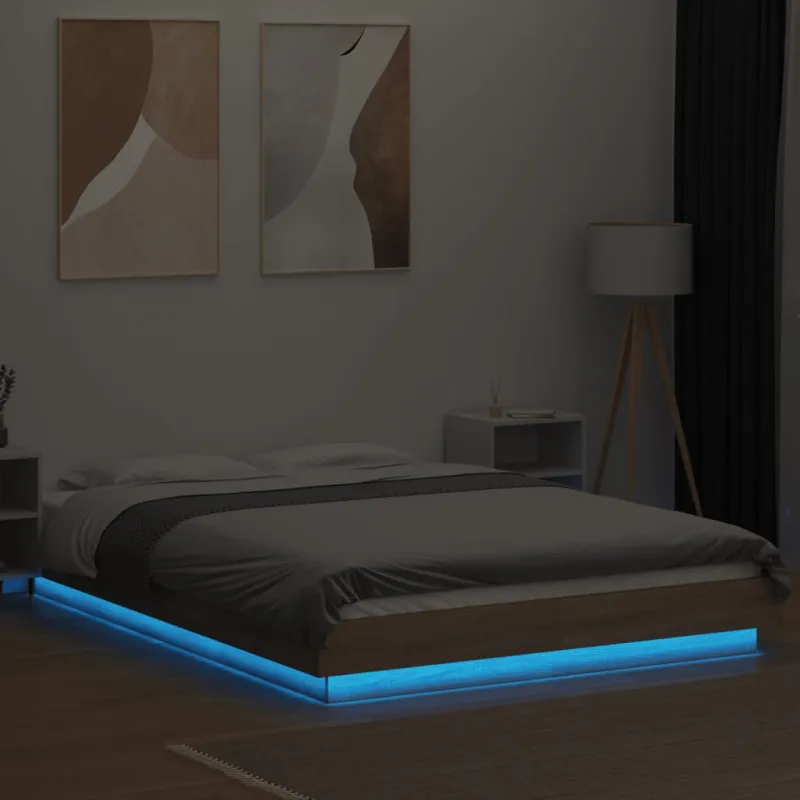 Lovos rėmas su LED, ąžuolo, 120x200cm, apdirbta mediena