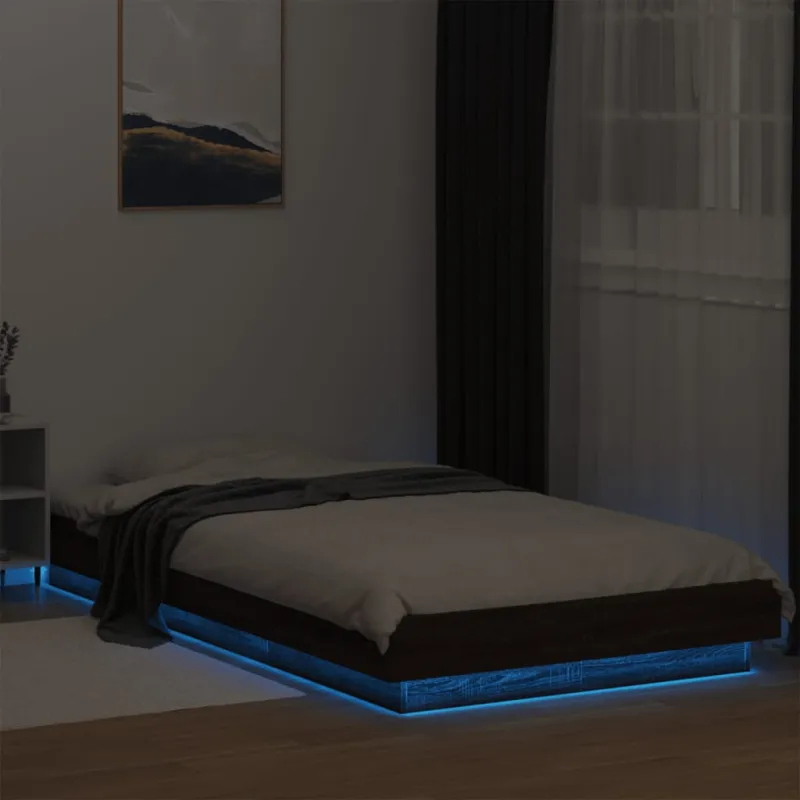 Lovos rėmas su LED, rudas ąžuolo, 90x200cm, apdirbta mediena