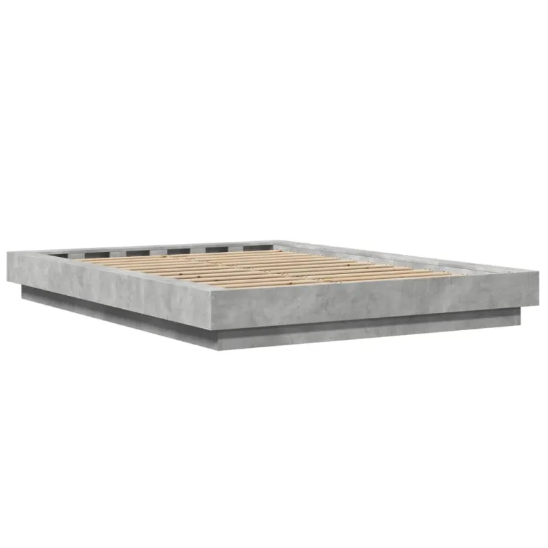 Lovos rėmas su LED, betono pilkas, 140x190cm, apdirbta mediena