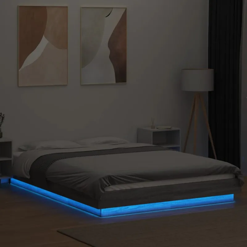 Lovos rėmas su LED, pilkas ąžuolo, 120x190cm, apdirbta mediena