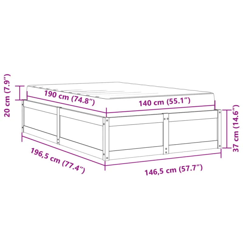 Lova su čiužiniu, balta, 140x190cm, pušies masyvas