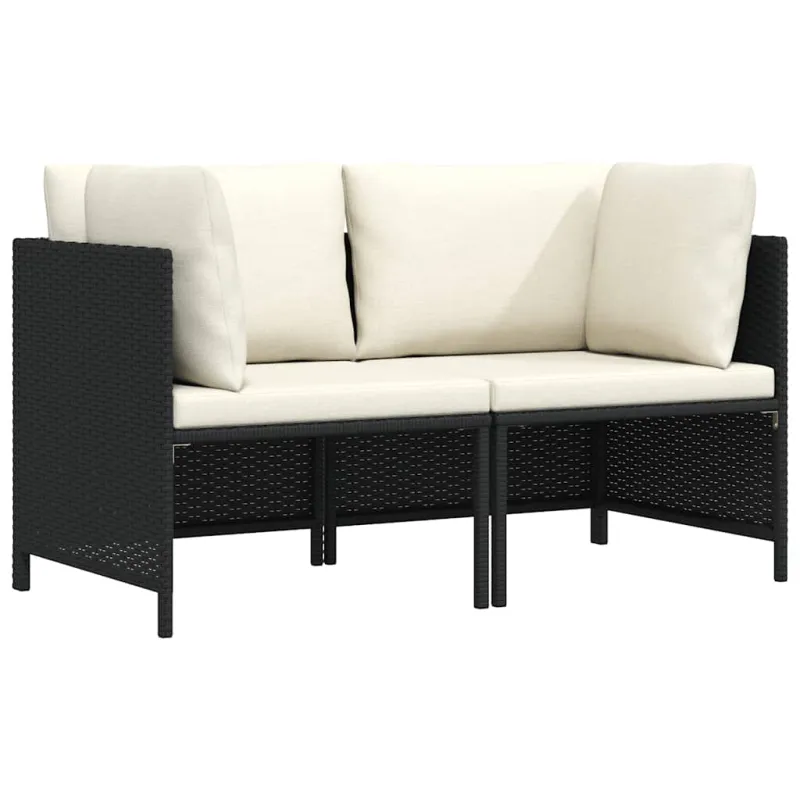 Dvivietė sodo sofa su pagalvėlėmis, juodos spalvos, poliratanas