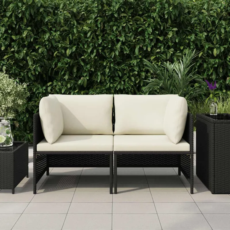 Dvivietė sodo sofa su pagalvėlėmis, juodos spalvos, poliratanas