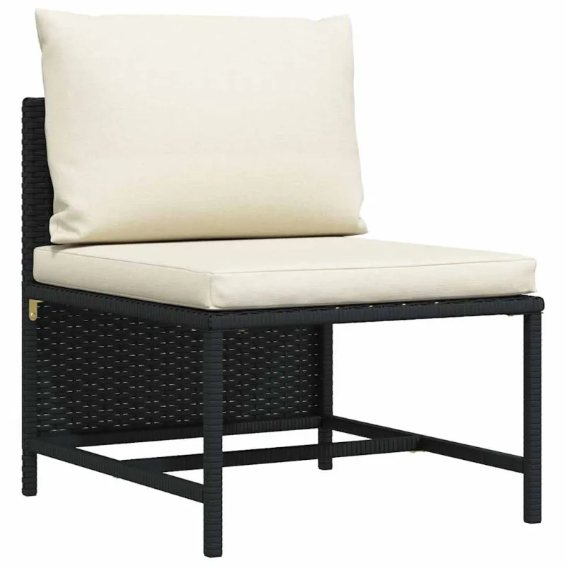 Trivietė sodo sofa su pagalvėlėmis, juodos spalvos, poliratanas