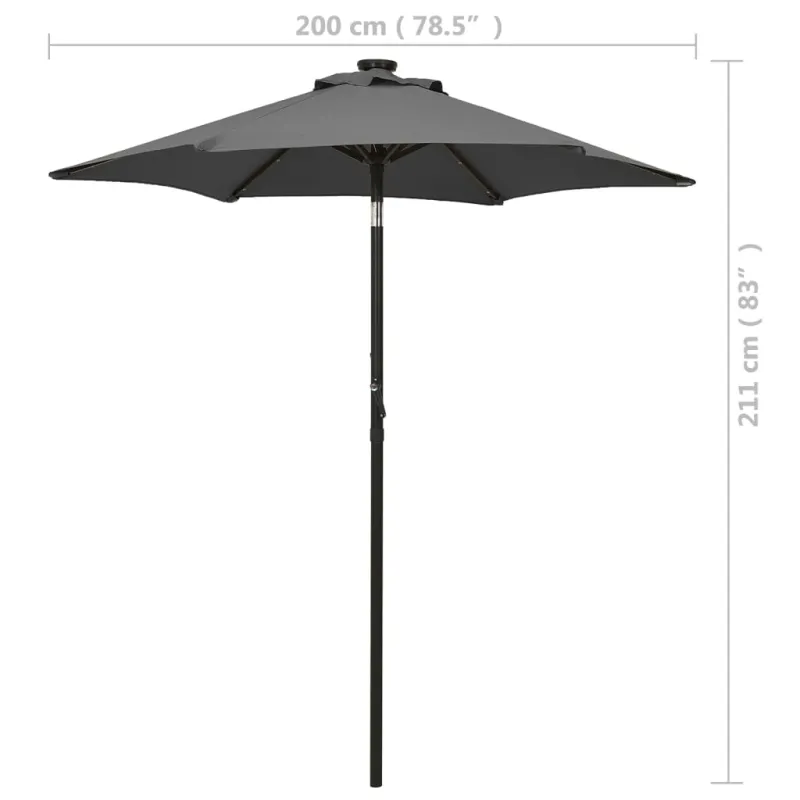 Sodo skėtis nuo saulės su LED, antracito, 200x211cm, aliuminis