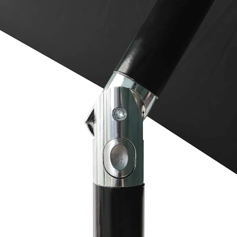 Sodo skėtis nuo saulės su LED ir plieniniu stulpu, juodas, 2x3m