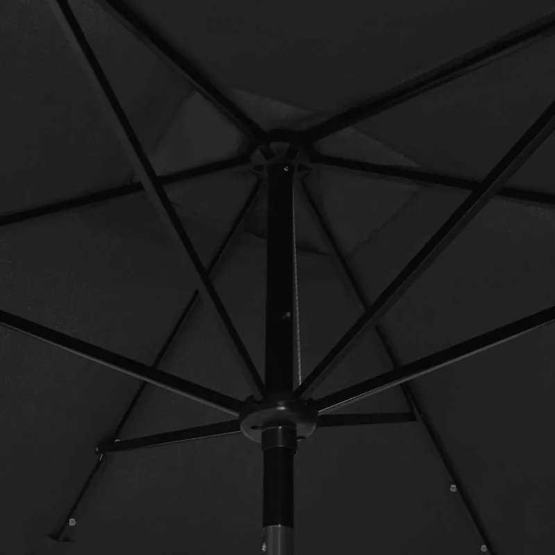 Sodo skėtis nuo saulės su LED ir plieniniu stulpu, juodas, 2x3m
