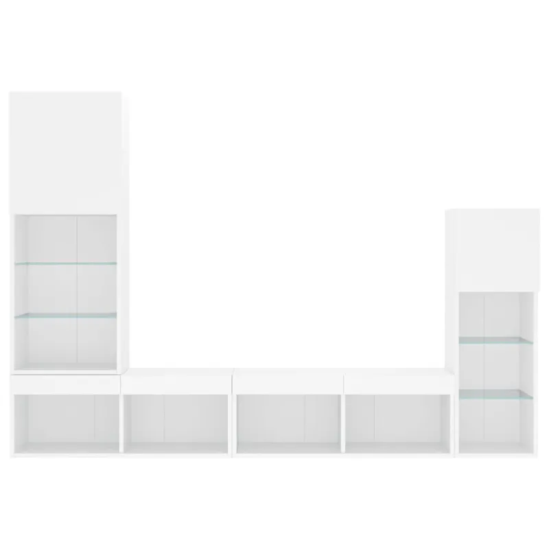 Sieninė TV sekcija su LED, 4 dalių, balta, apdirbta mediena