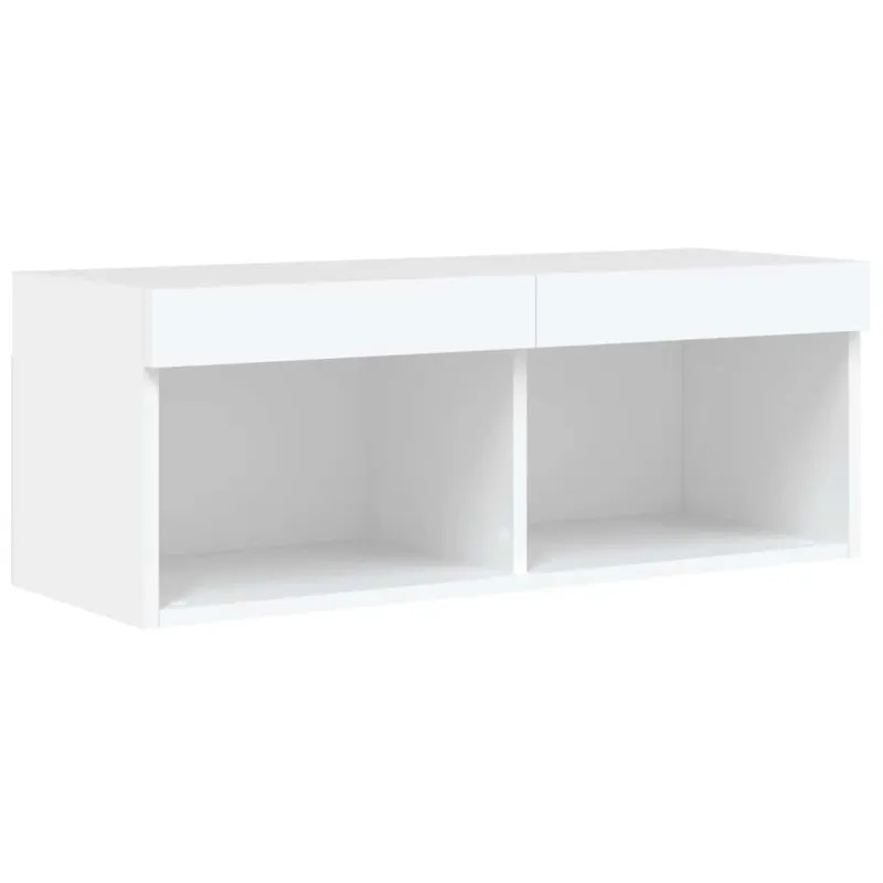 Sieninė TV sekcija su LED, 4 dalių, balta, apdirbta mediena