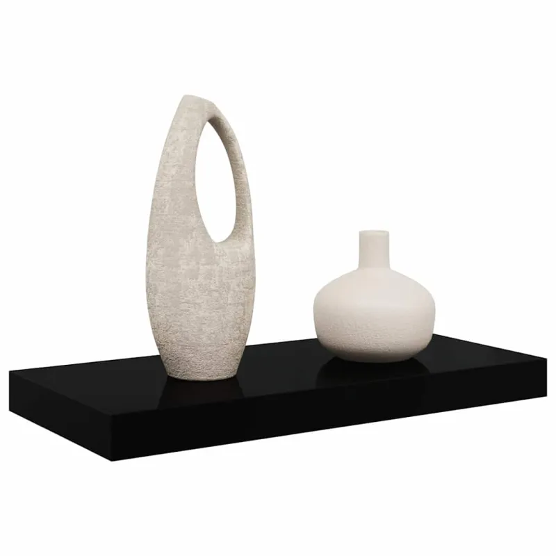 Pakabinama sieninė lentyna, juoda, 50x23x3,8cm, MDF, blizgi