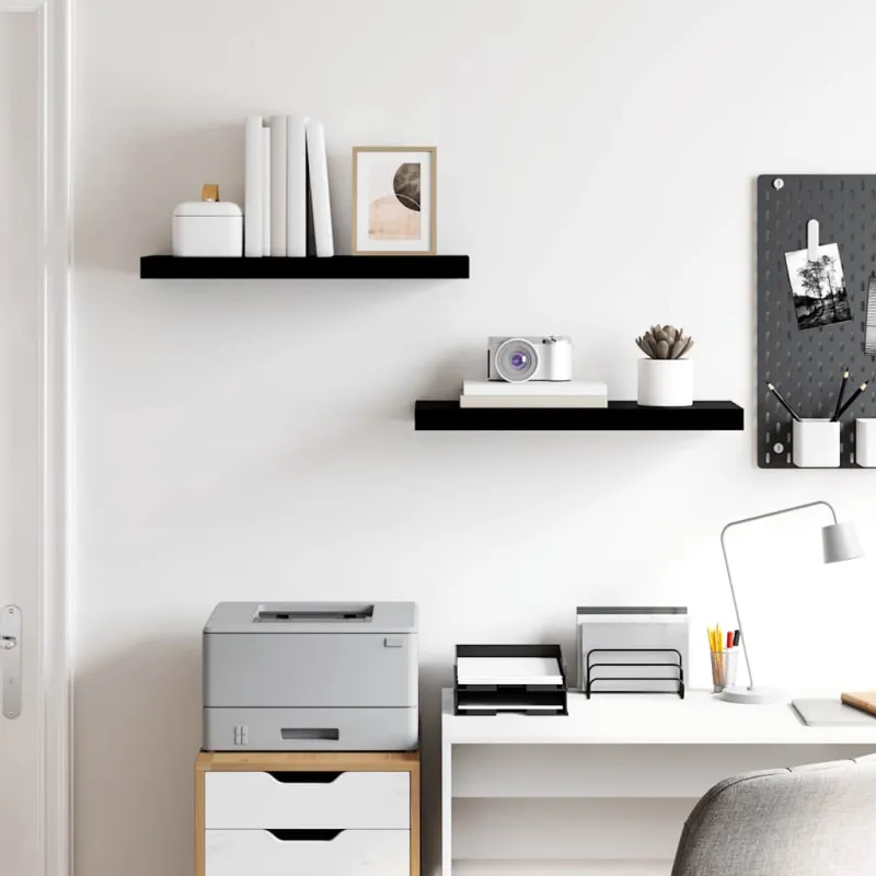 Pakabinamos lentynos, 2vnt., juodos, 60x23,5x3,8cm, MDF