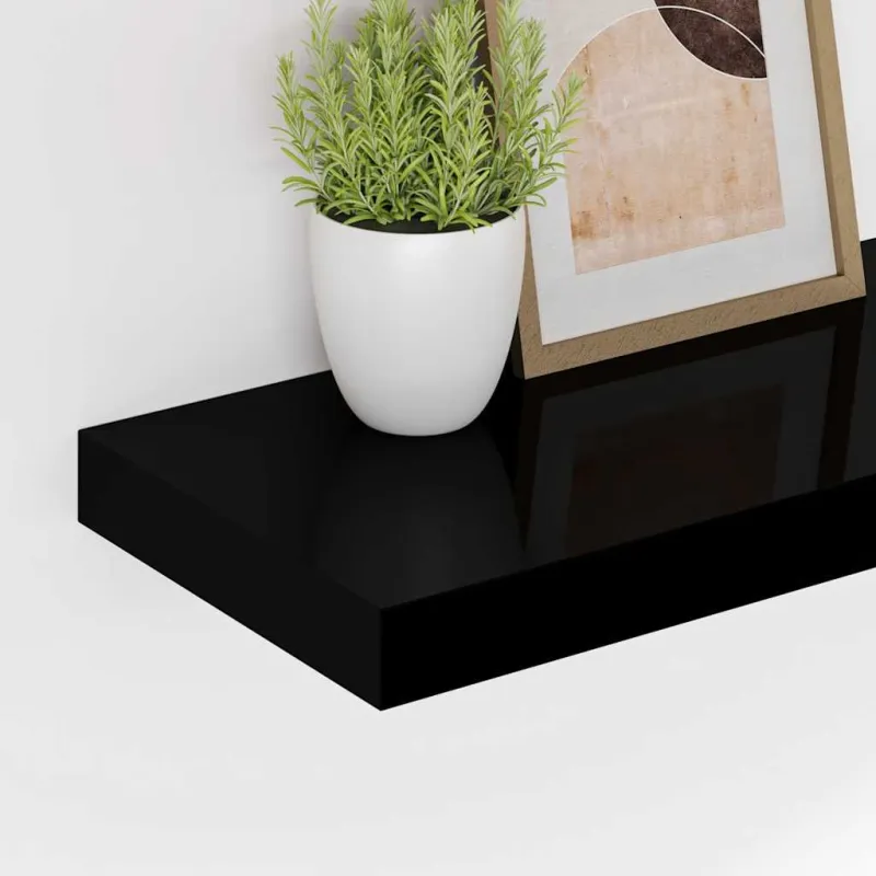 Pakabinamos lentynos, 2vnt., juodos, 60x23,5x3,8cm, MDF