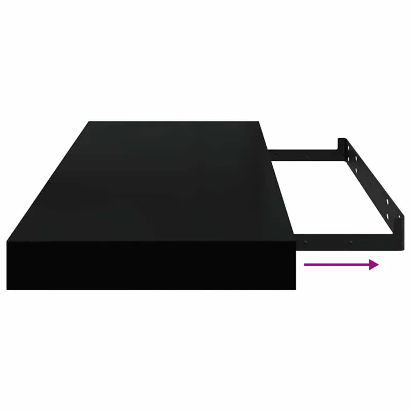 Pakabinamos lentynos, 2vnt., juodos, 60x23,5x3,8cm, MDF